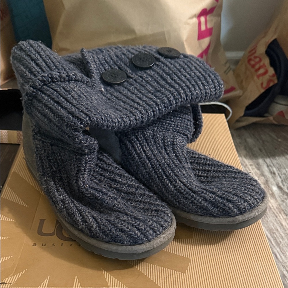 UGG Kids Navy /denim Knit Button Boots